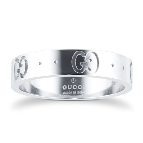 gucci icon 18ct white gold logo band ring|Gucci textured icon ring.